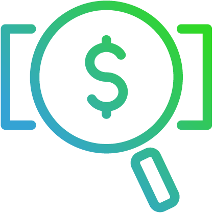Money and magnifying glass icon